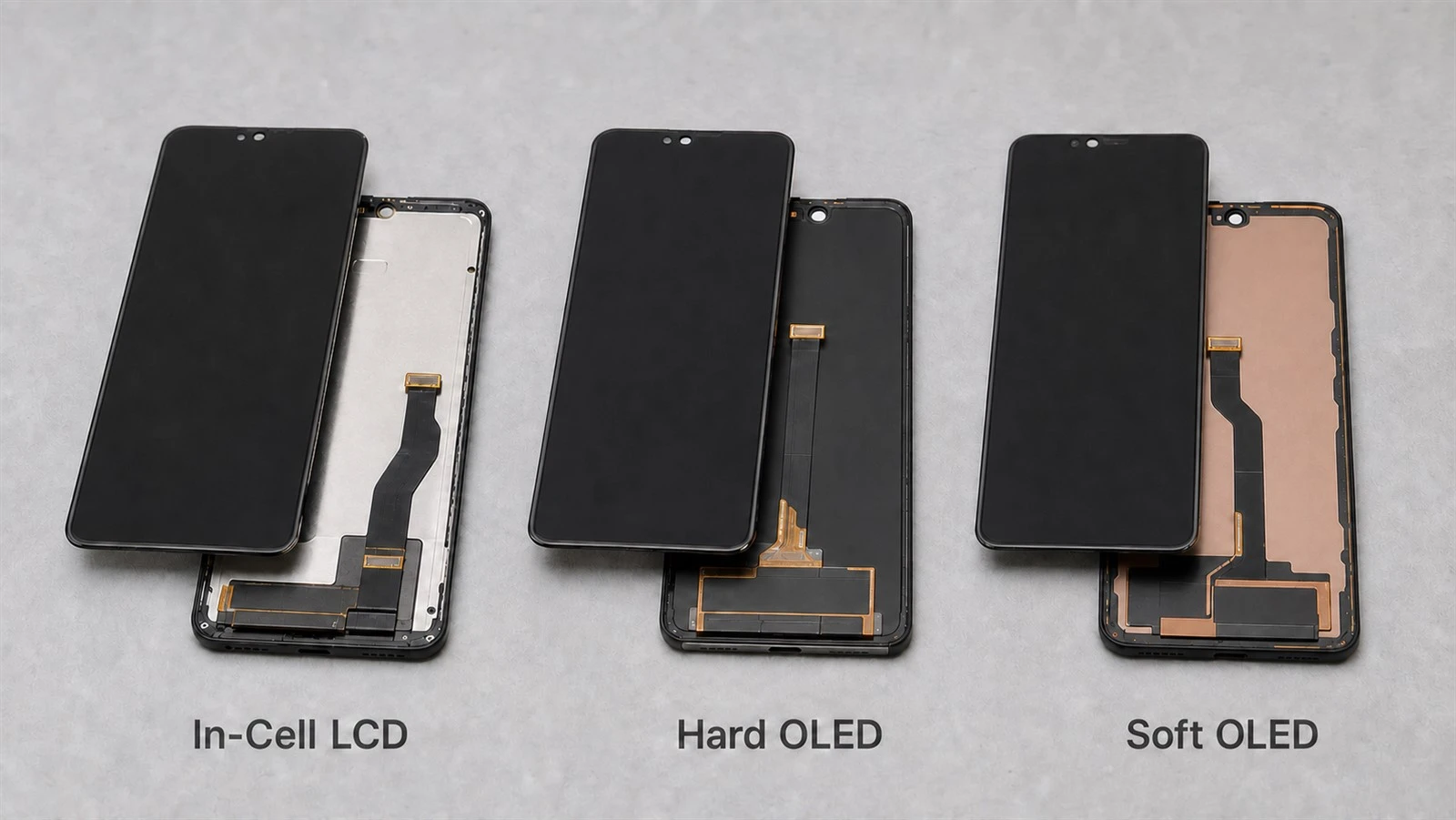 In-Cell LCD, Hard OLED and Soft OLED aftermarket iPhone screens In-Cell LCD, Hard OLED and Soft OLED aftermarket iPhone screens